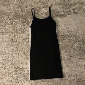 black dress with white stripes on the sides, soft, thin, never worn